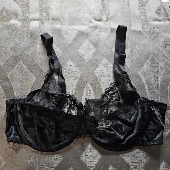 Fruit of the Loom Bra #4402 Delustre 38C Satin Lace Underwire 90's VTG Black - Picture 1 of 6
